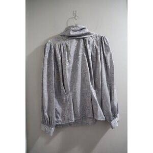 Vintage Marge's Costume Inc Tie Neck Blouse‎ Paisley Print Long Sleeve Gray